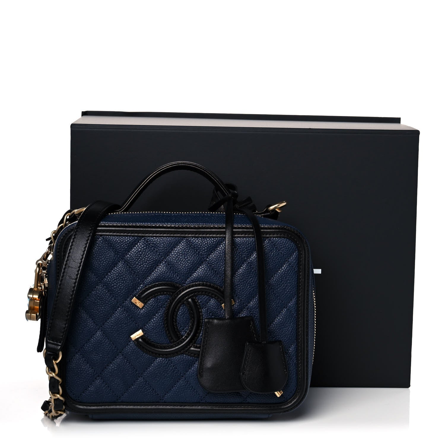 Chanel Caviar Quilted Small CC Filigree Vanity Case Navy Black 12 of 12