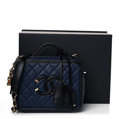 Chanel Caviar Quilted Small CC Filigree Vanity Case Navy Black 12 of 12
