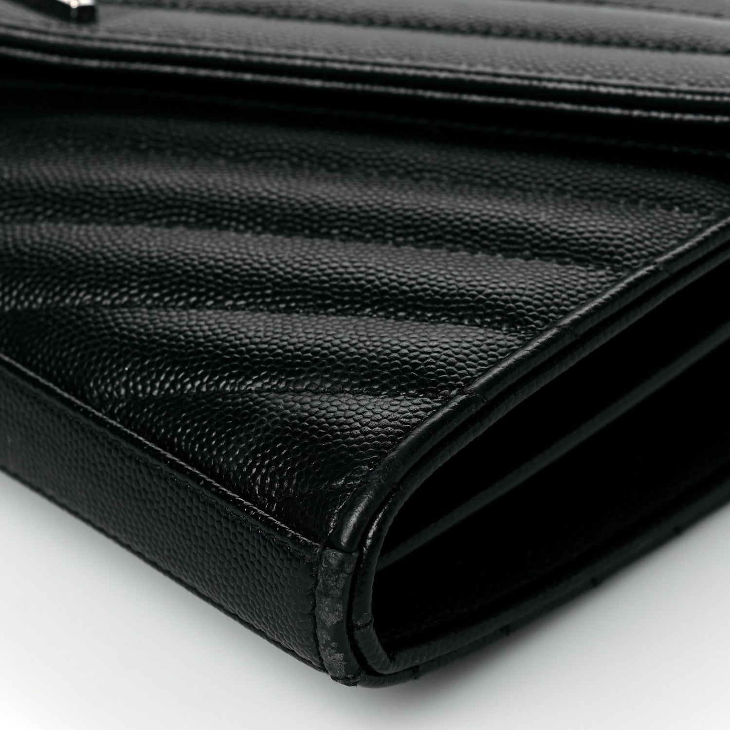 Saint Laurent Grain De Poudre Matelasse Chevron Monogram Chain Wallet Black 10 of 10