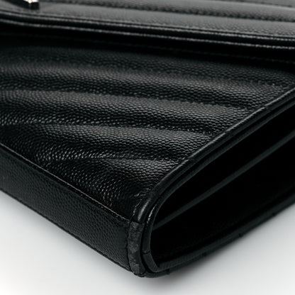 Saint Laurent Grain De Poudre Matelasse Chevron Monogram Chain Wallet Black 10 of 10