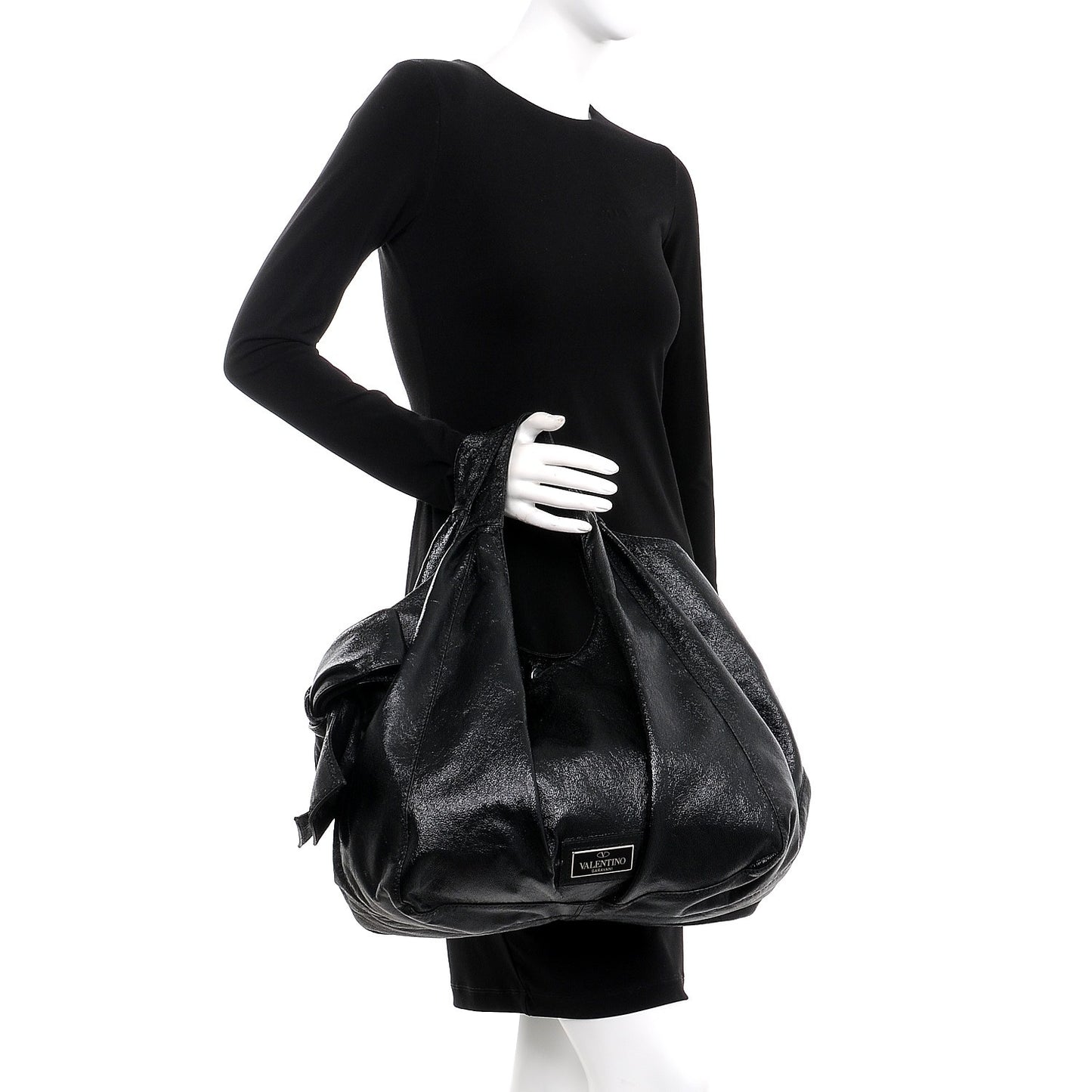 Crinkled Canvas Nuage Bow Hobo Black