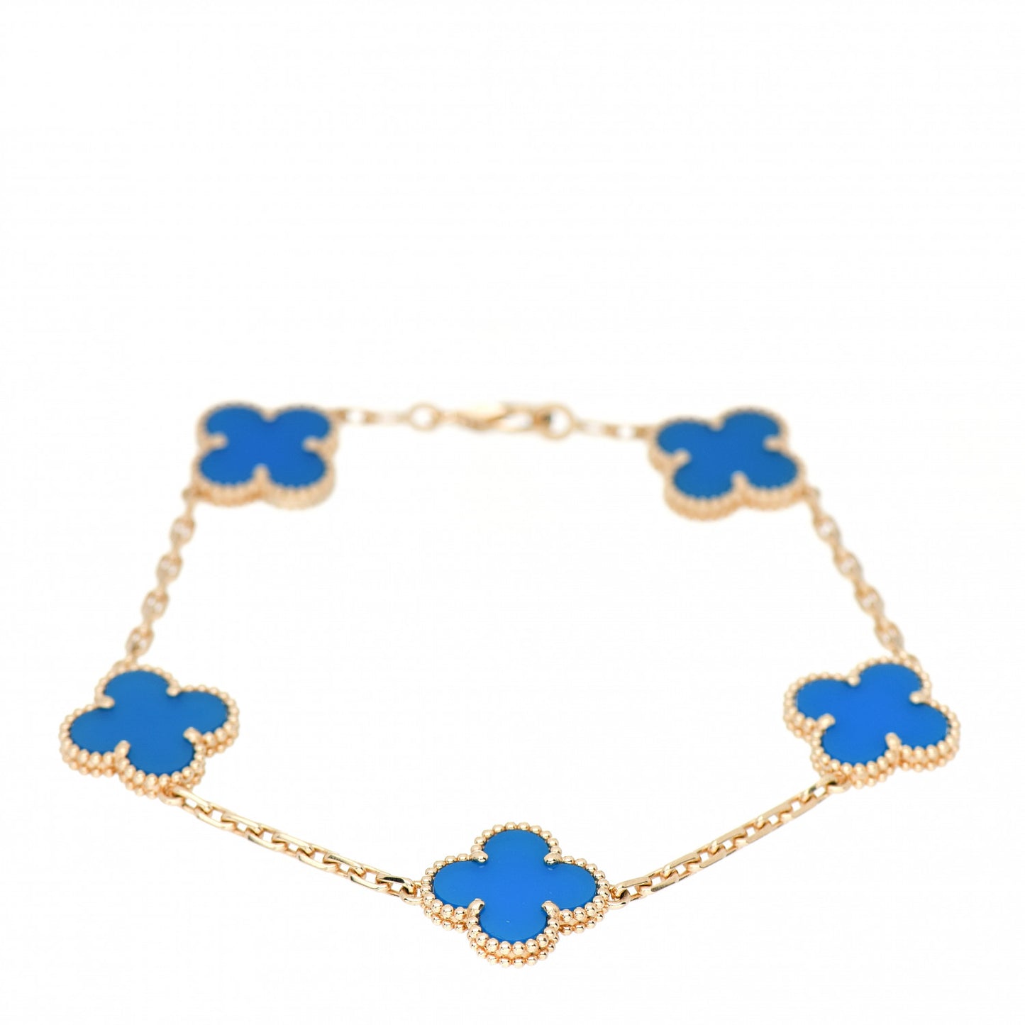 18K Yellow Gold Blue Agate 5 Motifs Vintage Alhambra Bracelet