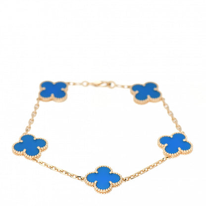 Van Cleef & Arpels 18K Yellow Gold Blue Agate 5 Motifs Vintage Alhambra Bracelet 1 of 5