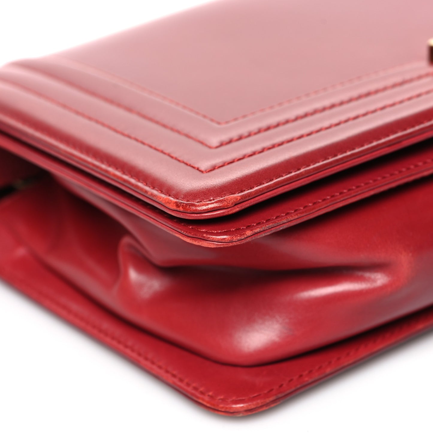 Glazed Calfskin Medium Boy Flap Red