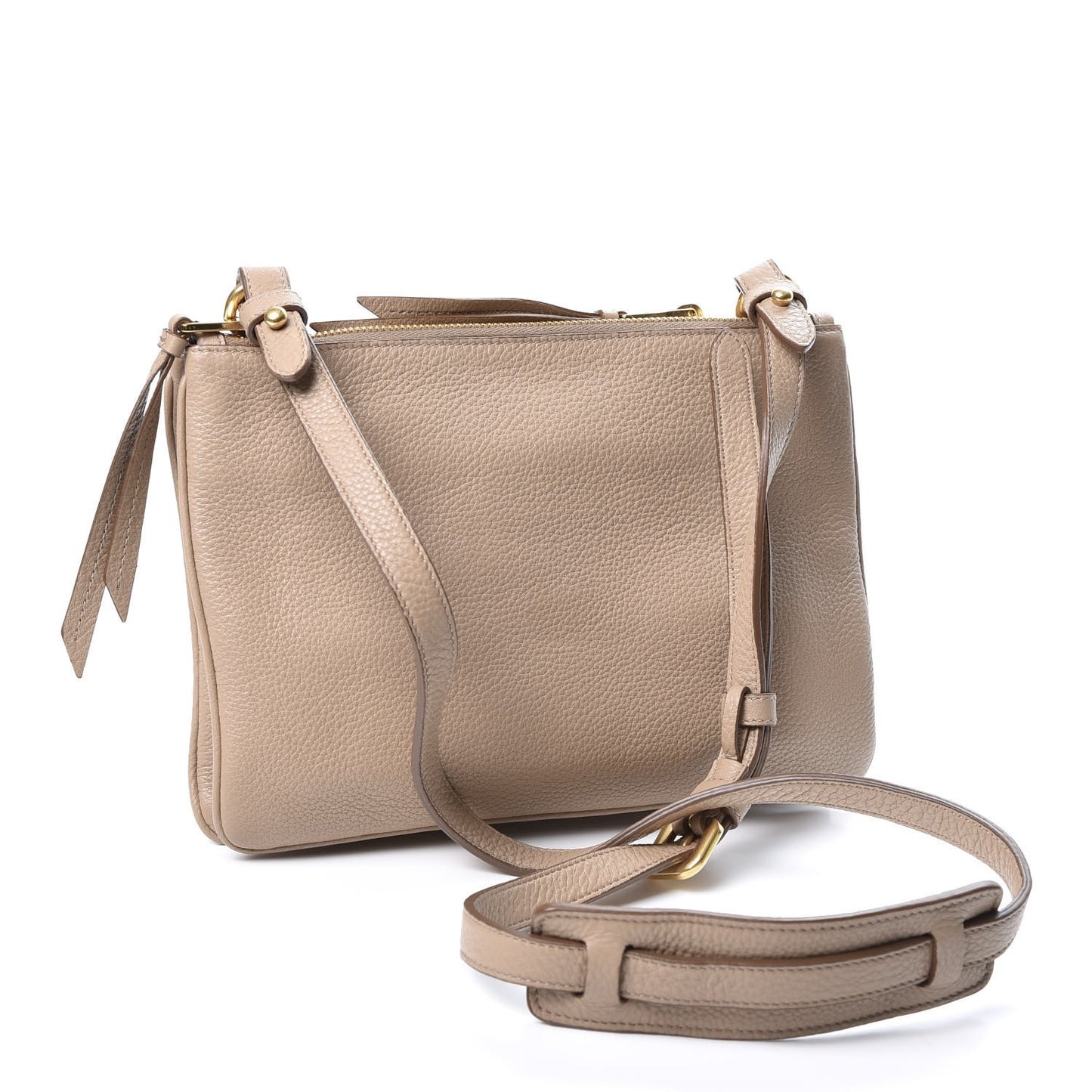 Vitello Daino Double Zip Crossbody Bag Cammeo