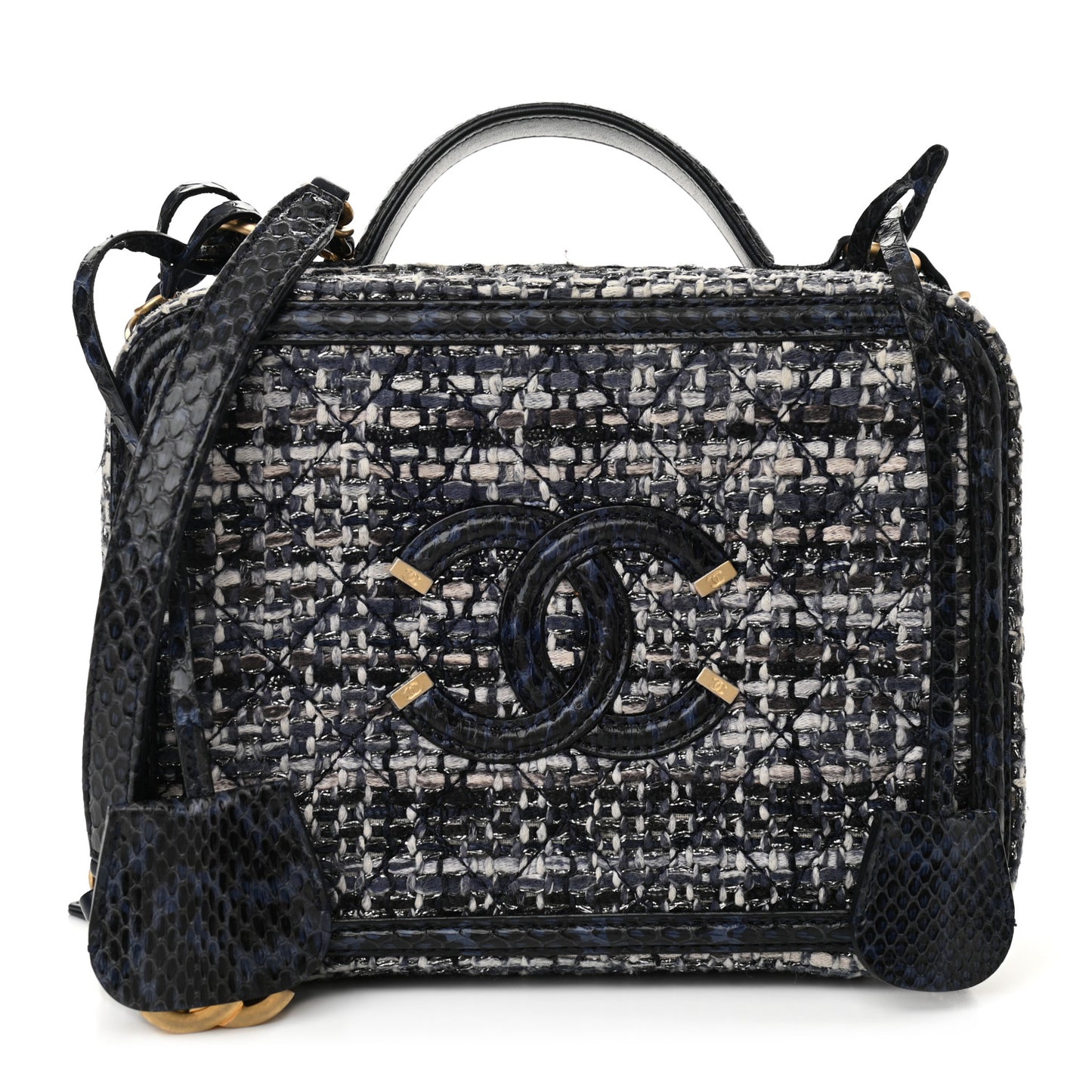Tweed Snakeskin Quilted Medium CC Filigree Vanity Case Multicolor