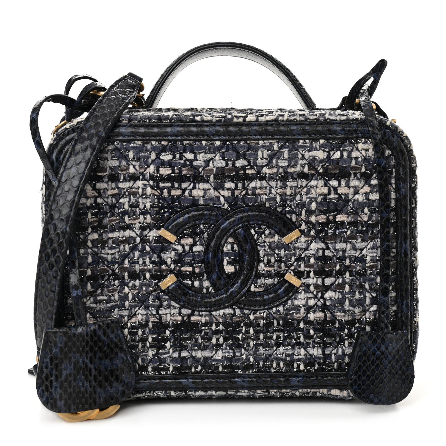 Chanel Tweed Snakeskin Quilted Medium CC Filigree Vanity Case Multicolor 1 of 10