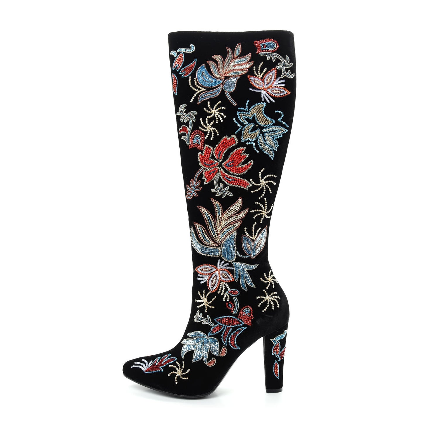 Velvet Embroidered Claire Boots 37 Black