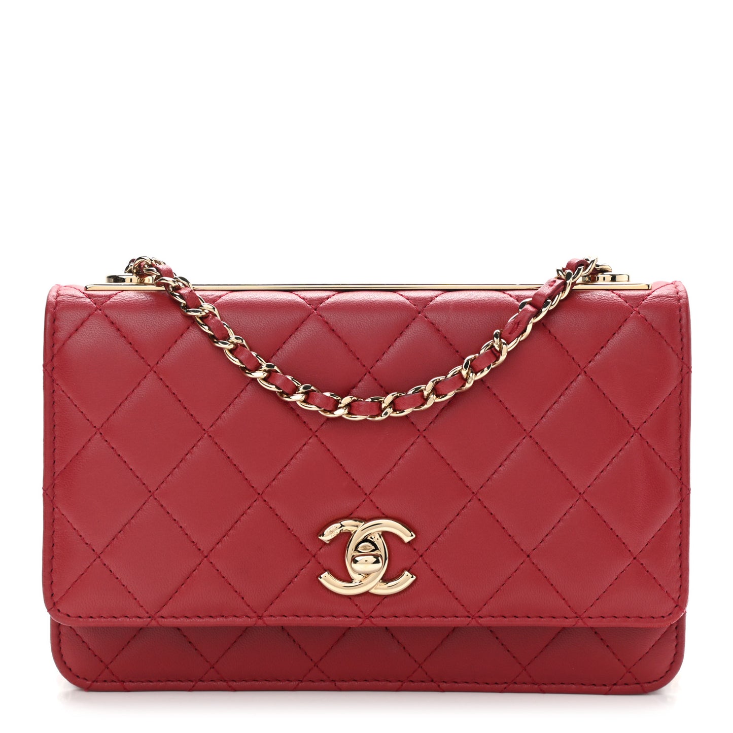 Lambskin Quilted Trendy CC Wallet On Chain WOC Red