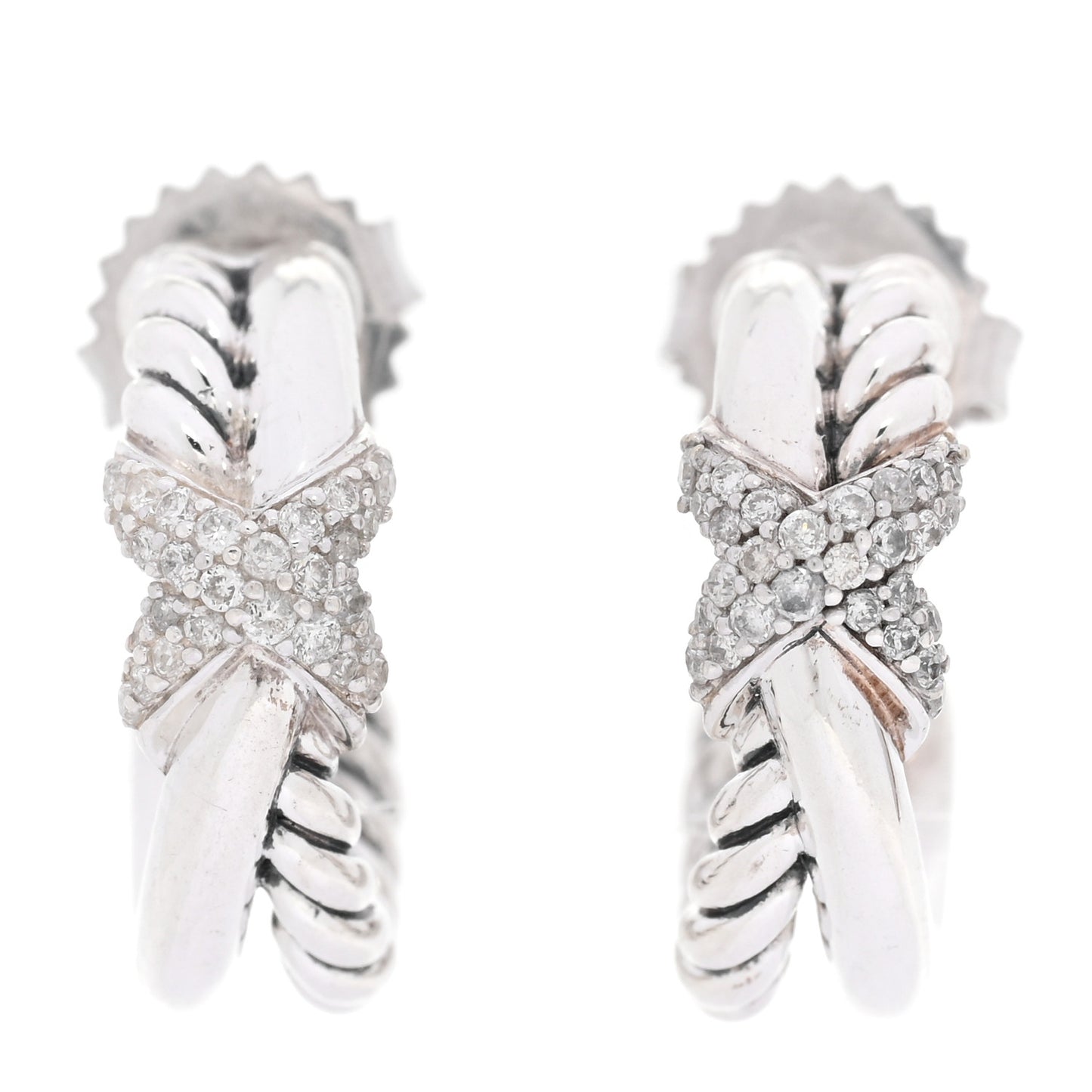 Sterling Silver Diamond Cable Classics X Hoop Earrings