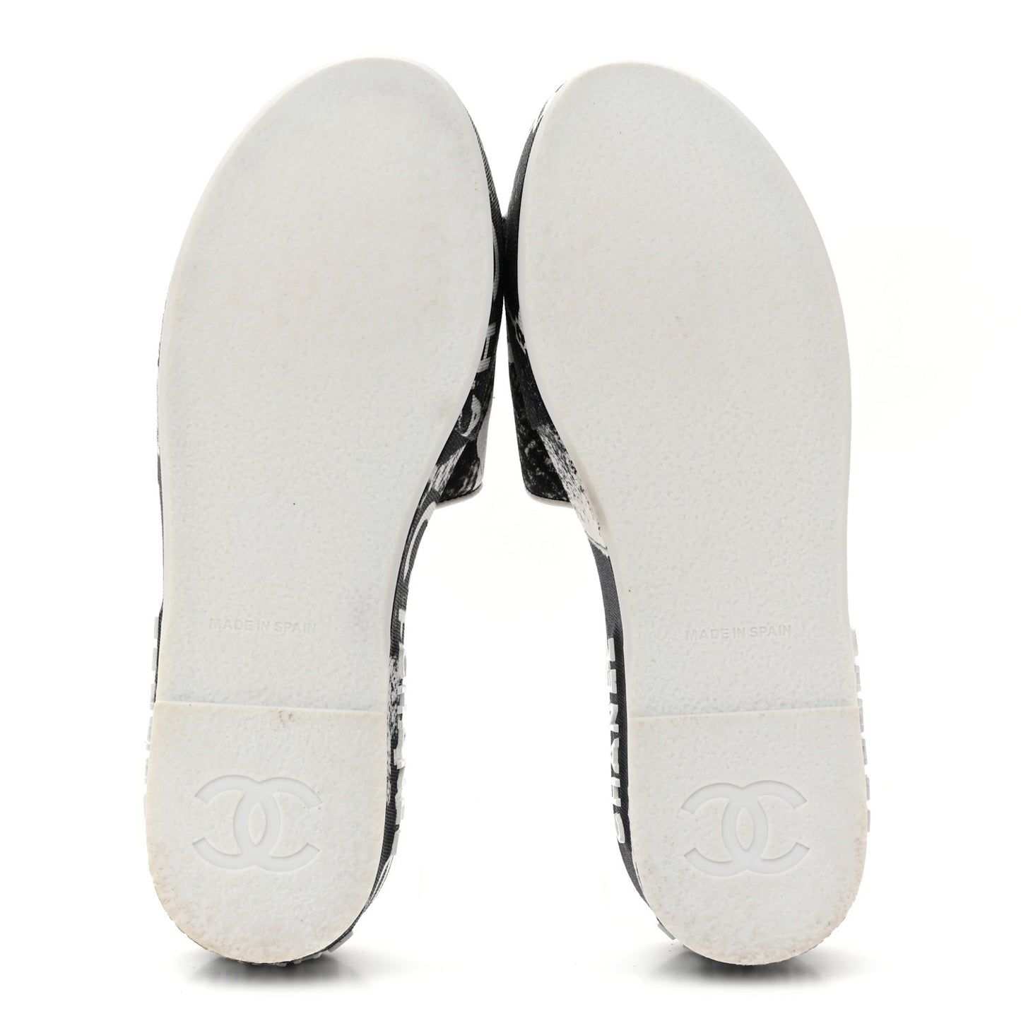Fabric Grosgrain Printed CC Espadrille Slip On Sandals 36 Black White
