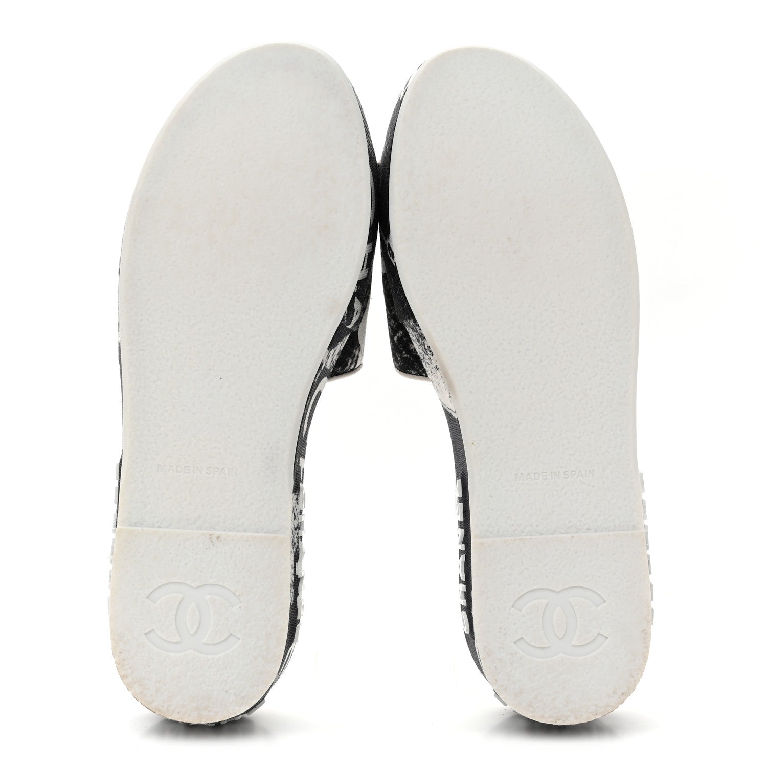 Chanel Fabric Grosgrain Printed CC Espadrille Slip On Sandals 36 Black White 6 of 11
