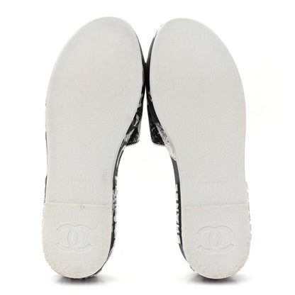 Chanel Fabric Grosgrain Printed CC Espadrille Slip On Sandals 36 Black White 6 of 11