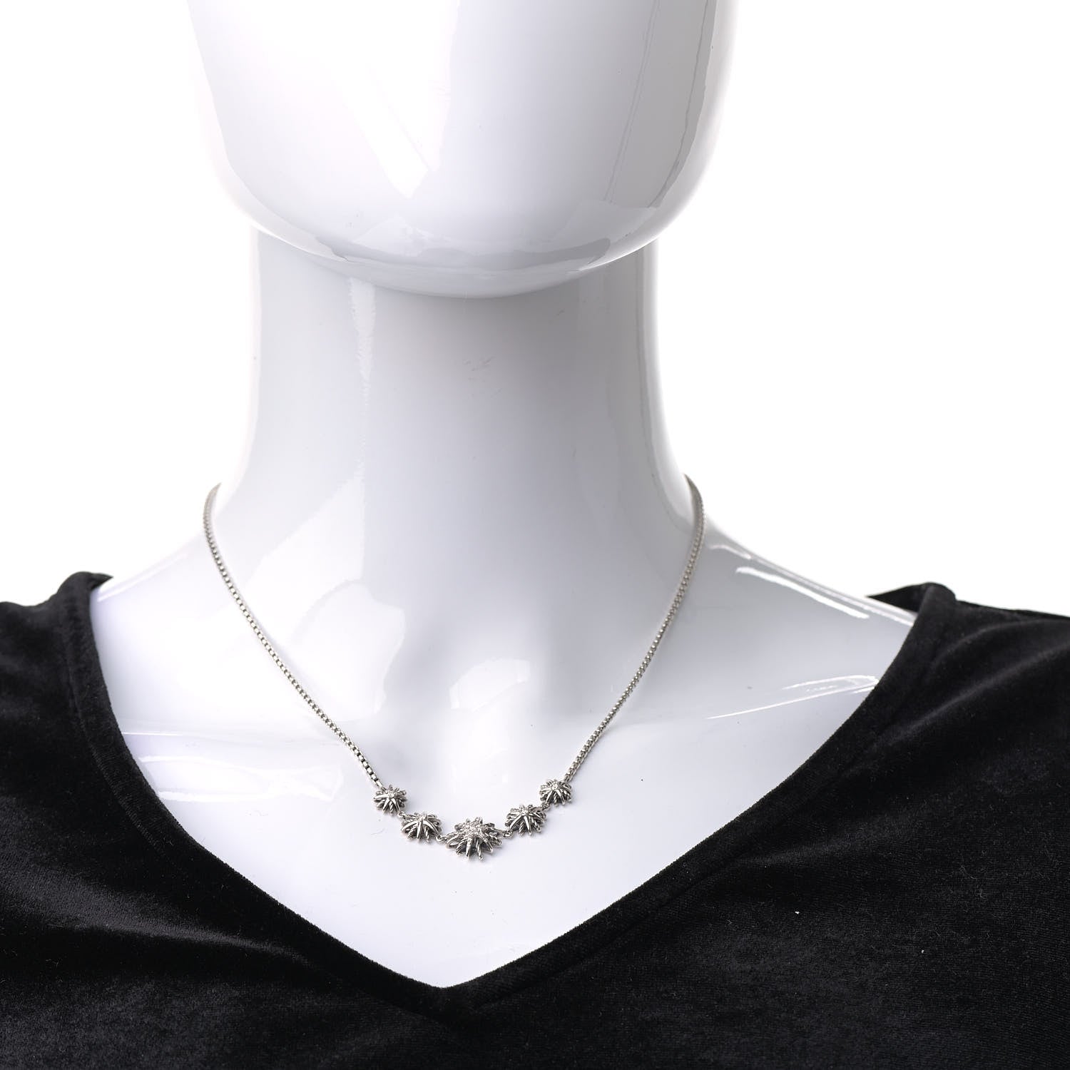 David Yurman Sterling Silver Diamond Starburst 5 Station Necklace 2 of 6