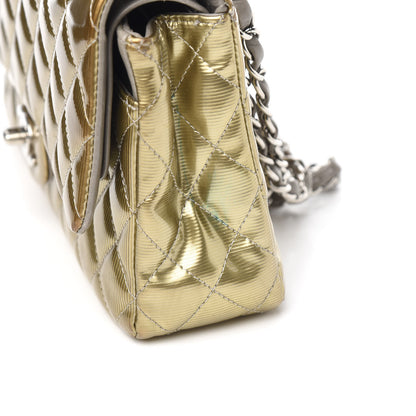 Chanel Striated Patent Quilted Medium Double Flap Gold 14 of 15
