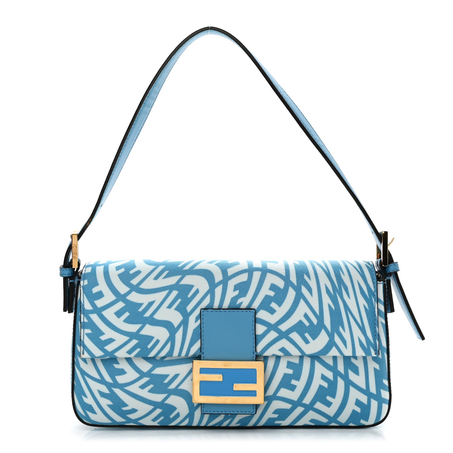 X SARAH COLEMAN Glazed Canvas Vitello King FF Vertigo Baguette 1997 Cyber Blue White