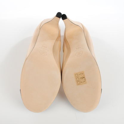 Chanel Lambskin Elastic Cap Toe Pumps 38.5 Beige Black 6 of 8