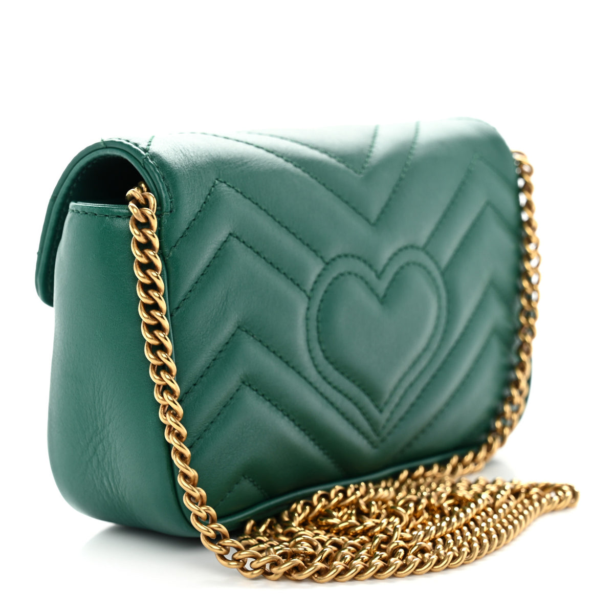Calfskin Matelasse Super Mini GG Marmont Shoulder Bag Emerald Green