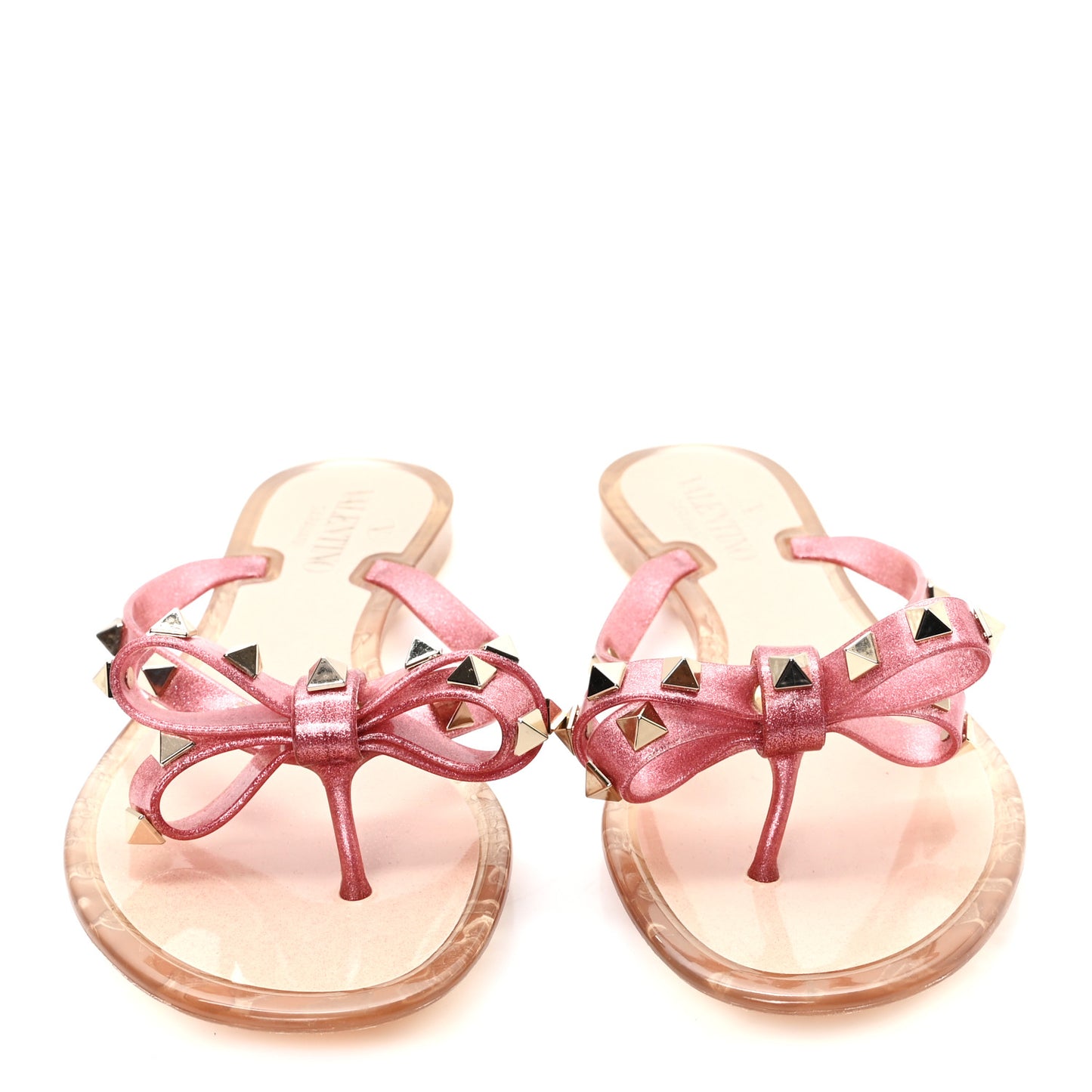PVC Jelly Glitter Rockstud Bow Thong Sandals 37 Pink