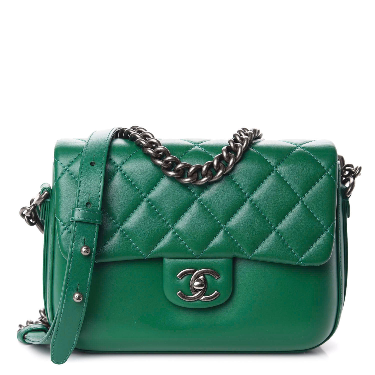 Chanel Calfskin Quilted Medium Rock My Shoulder Flap Green 1 of 10
