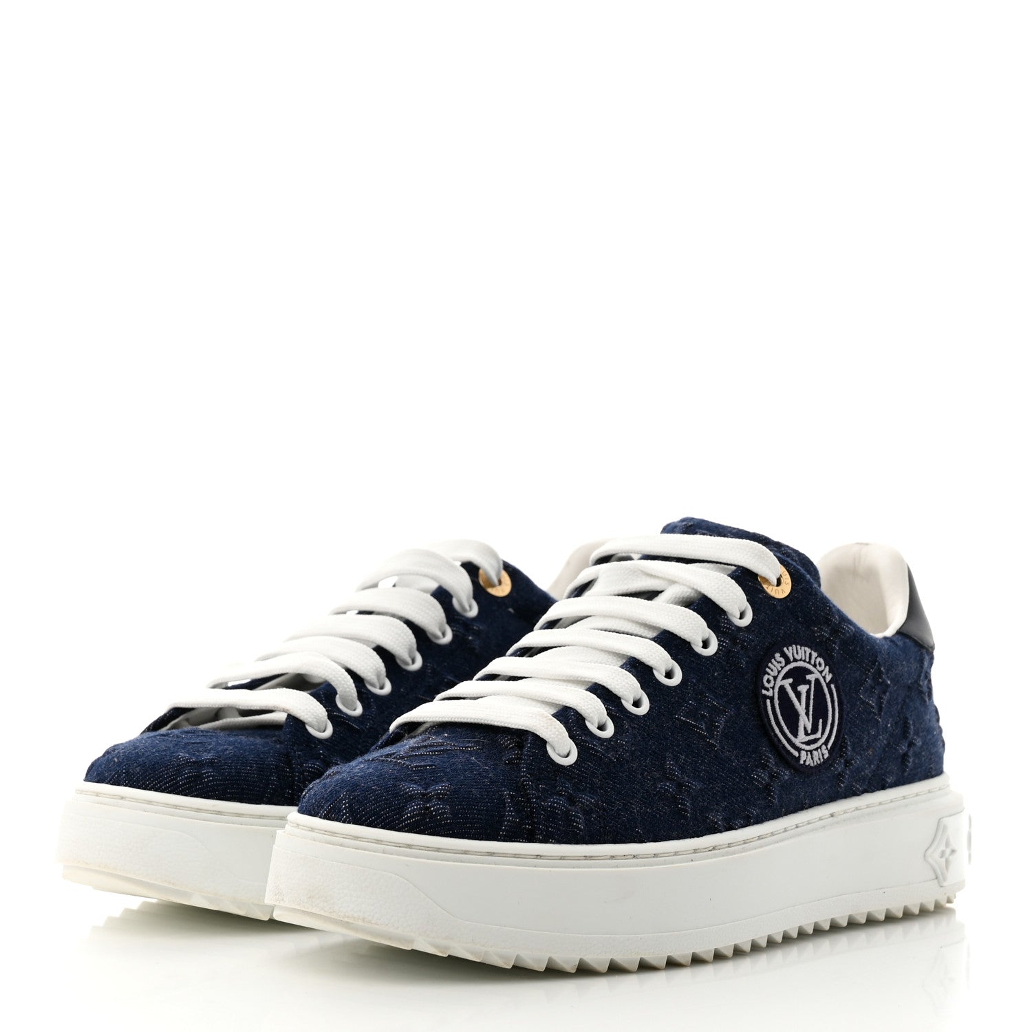 Louis Vuitton Denim Monogram Debossed Time Out Sneakers 39 Blue 3 of 9