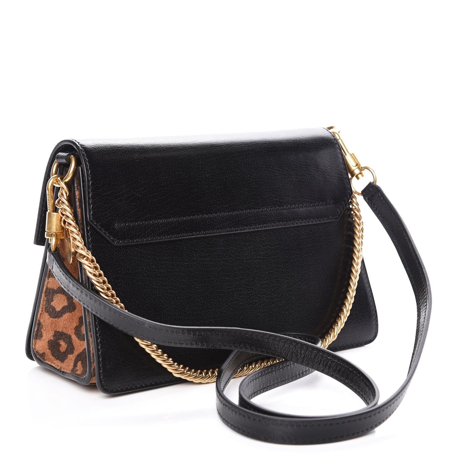 Givenchy Calfskin Suede Leopard Print Small GV3 Shoulder Bag Black Chestnut 3 of 8