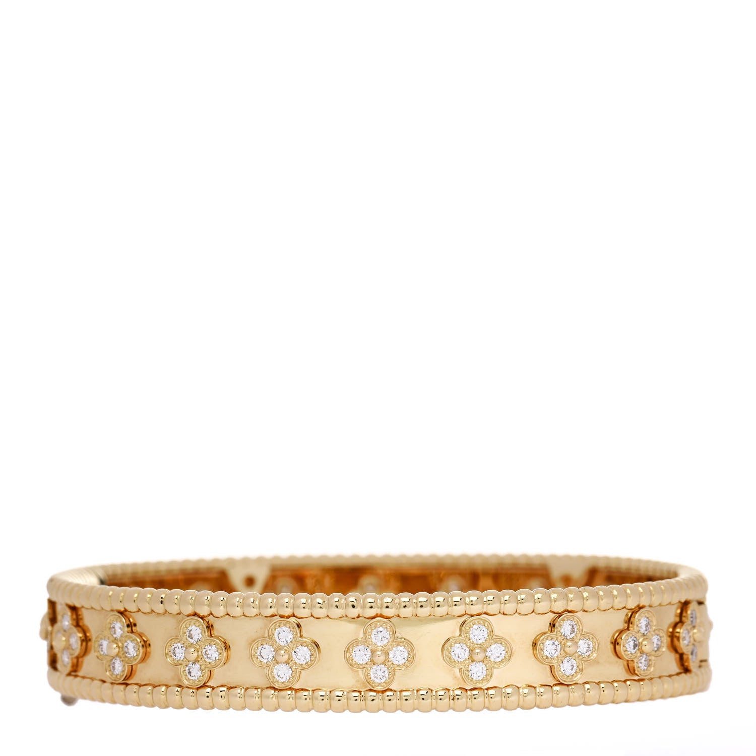 Van Cleef & Arpels 18K Yellow Gold Diamond Perlee Clovers Bangle Bracelet M 1 of 3