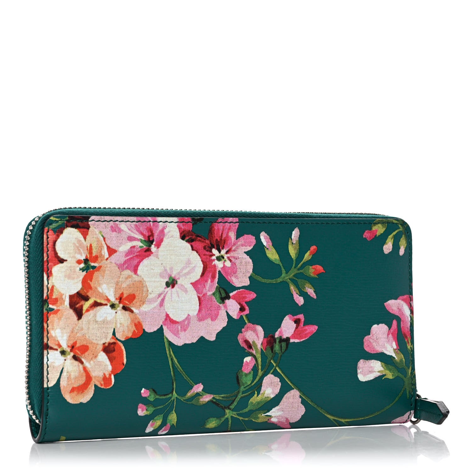 Gucci Calfskin Blooms Print Zip Around Wallet Bright Emerald Multicolor 3 of 11