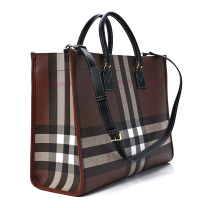 Burberry E-Canvas Check Calfskin Medium Freya Tote Dark Birch Brown 3 of 13