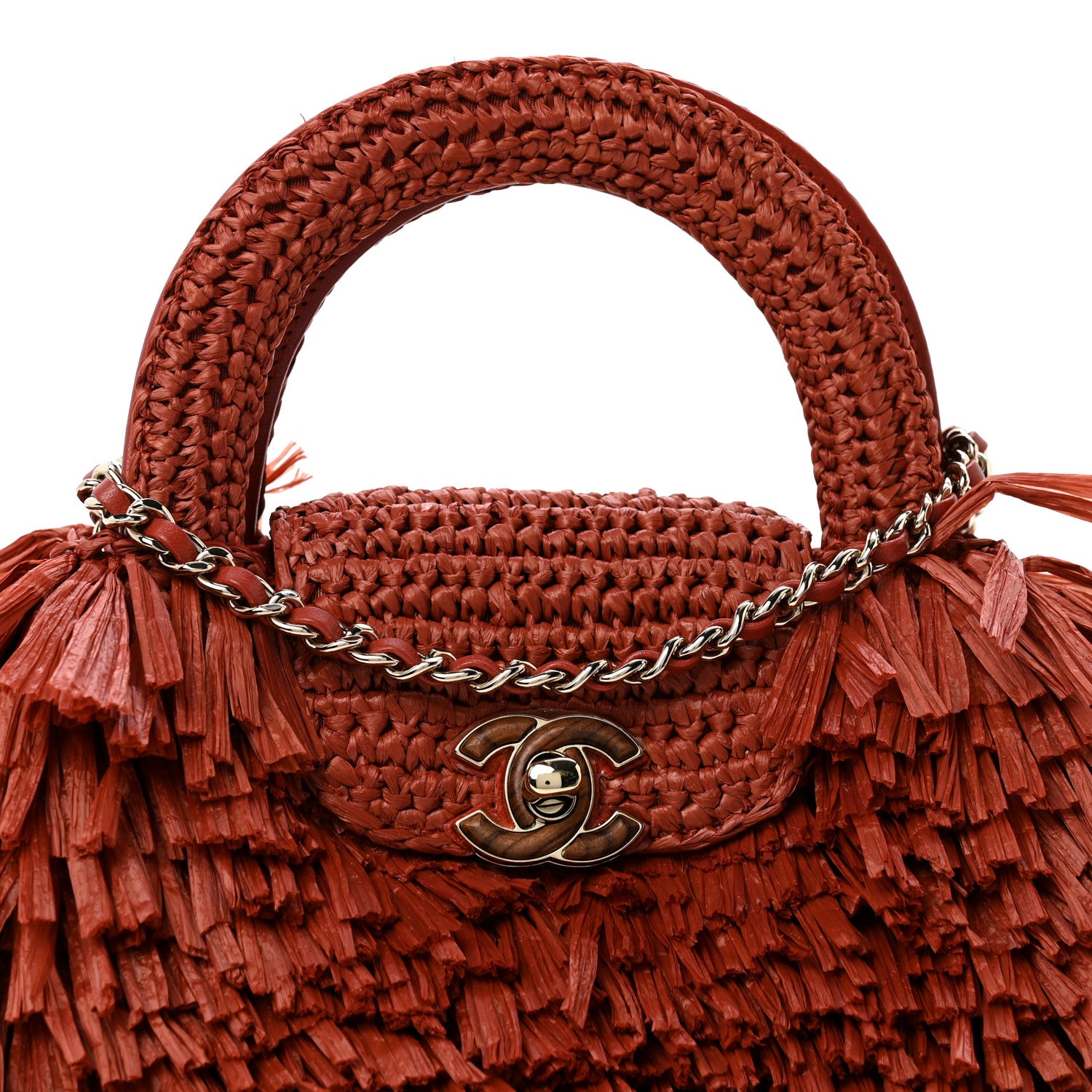Chanel Raffia Fringe Nano Kelly Shopper Red 8 of 12