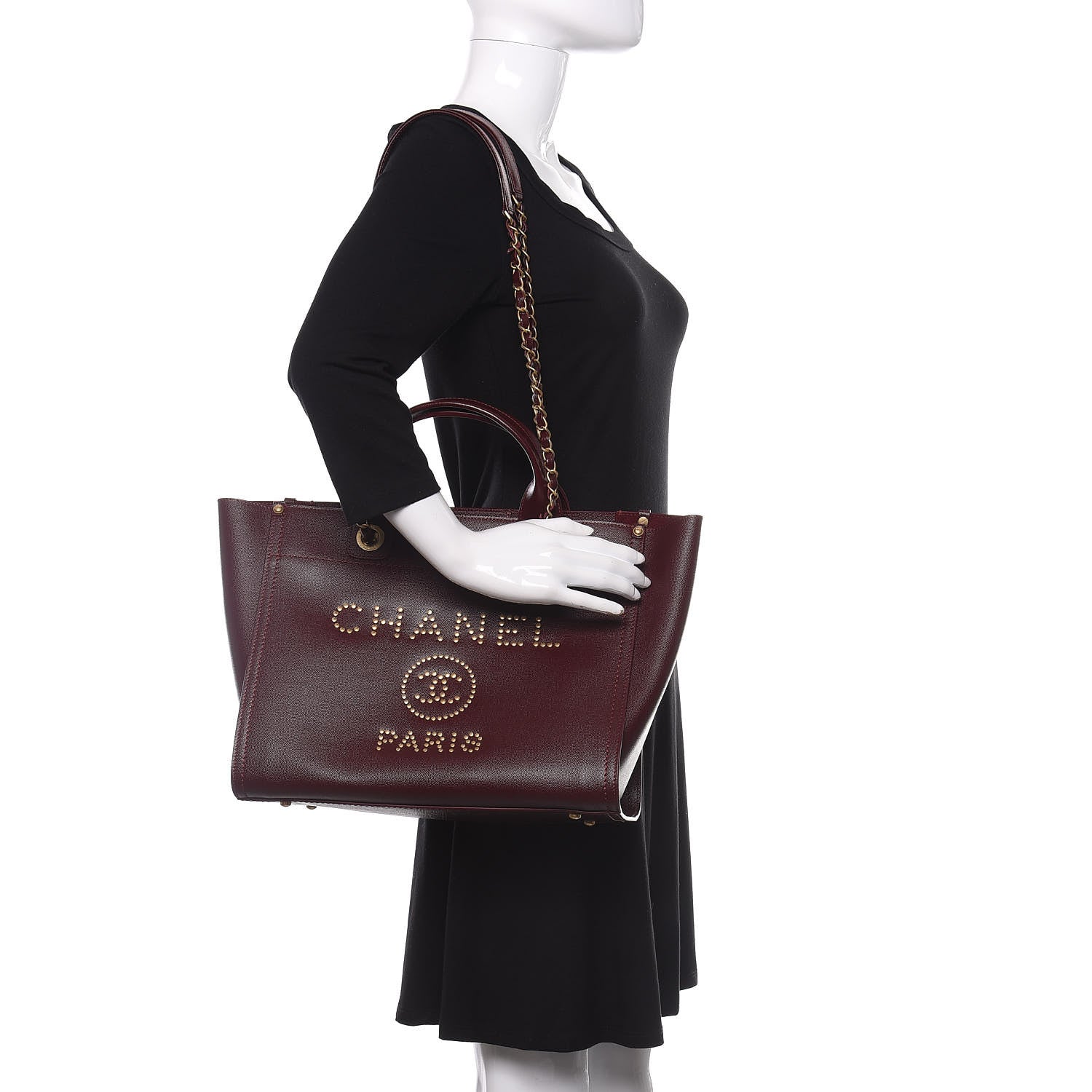 Chanel Caviar Medium Studded Deauville Tote Burgundy 2 of 10