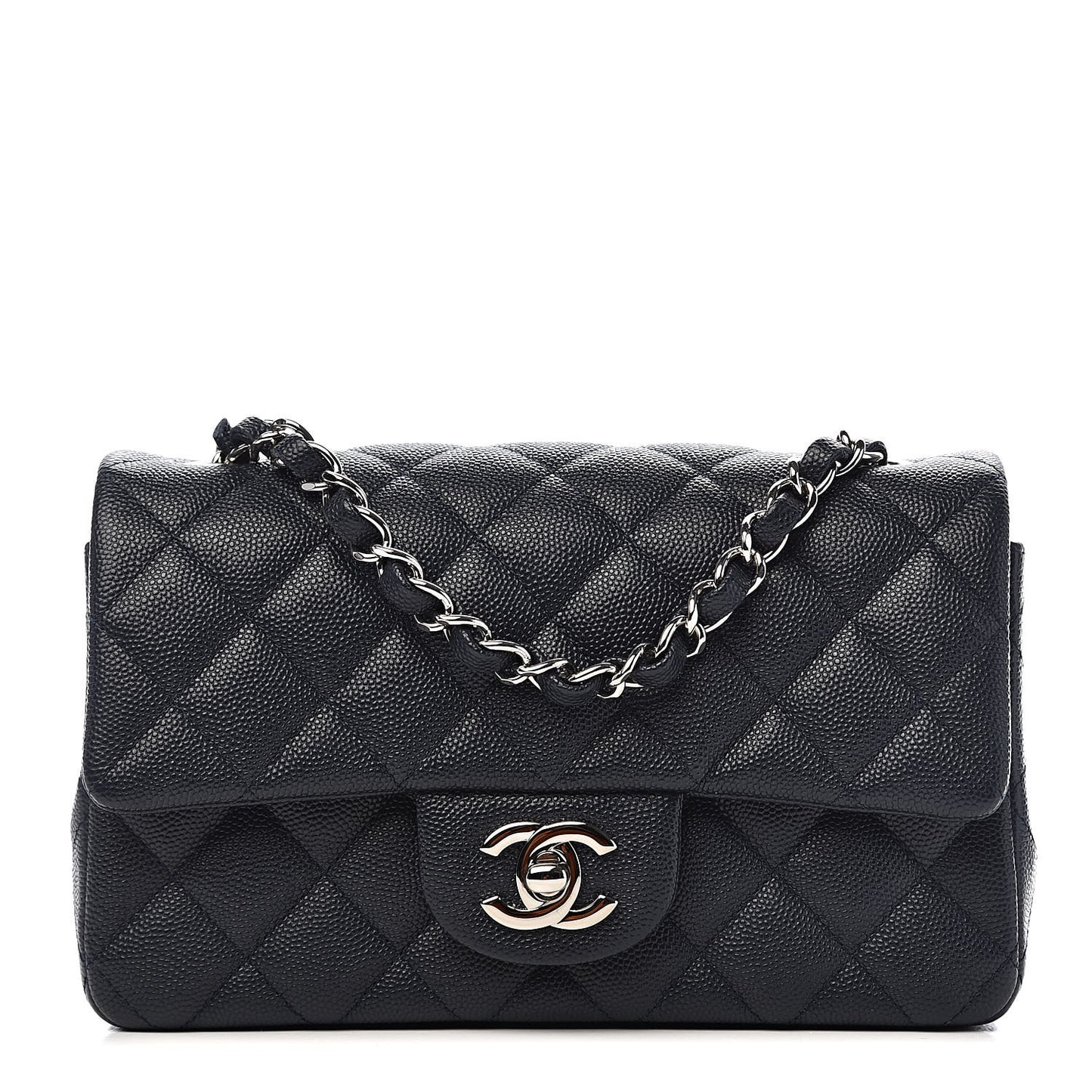 Caviar Quilted Mini Rectangular Flap Navy
