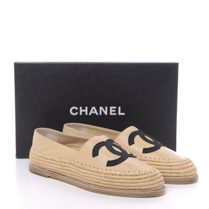 Chanel Lambskin Grosgrain CC Espadrilles 38 Beige Black 11 of 11