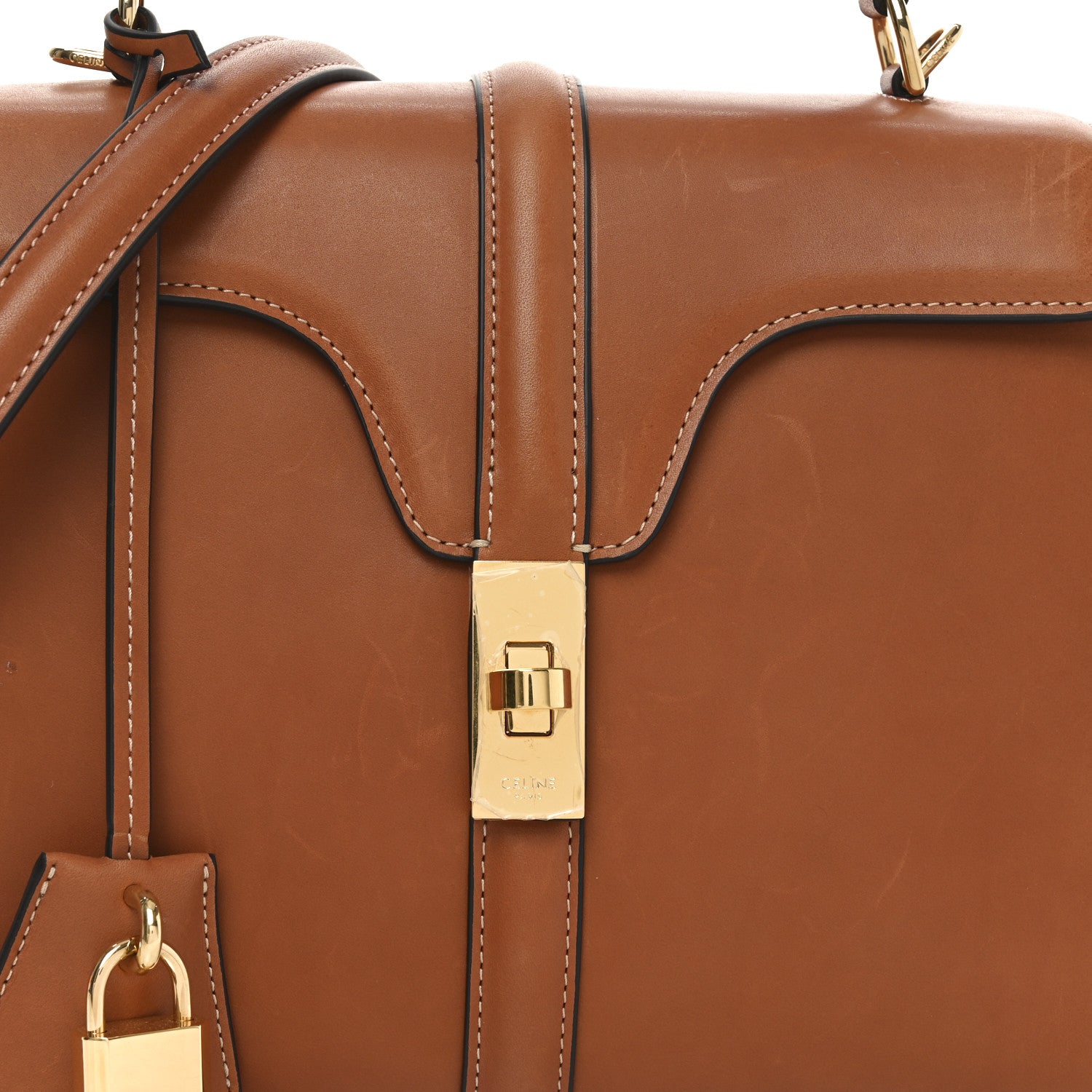 Celine Satinated Calfskin Small 16 Top Handle Bag Tan 9 of 11
