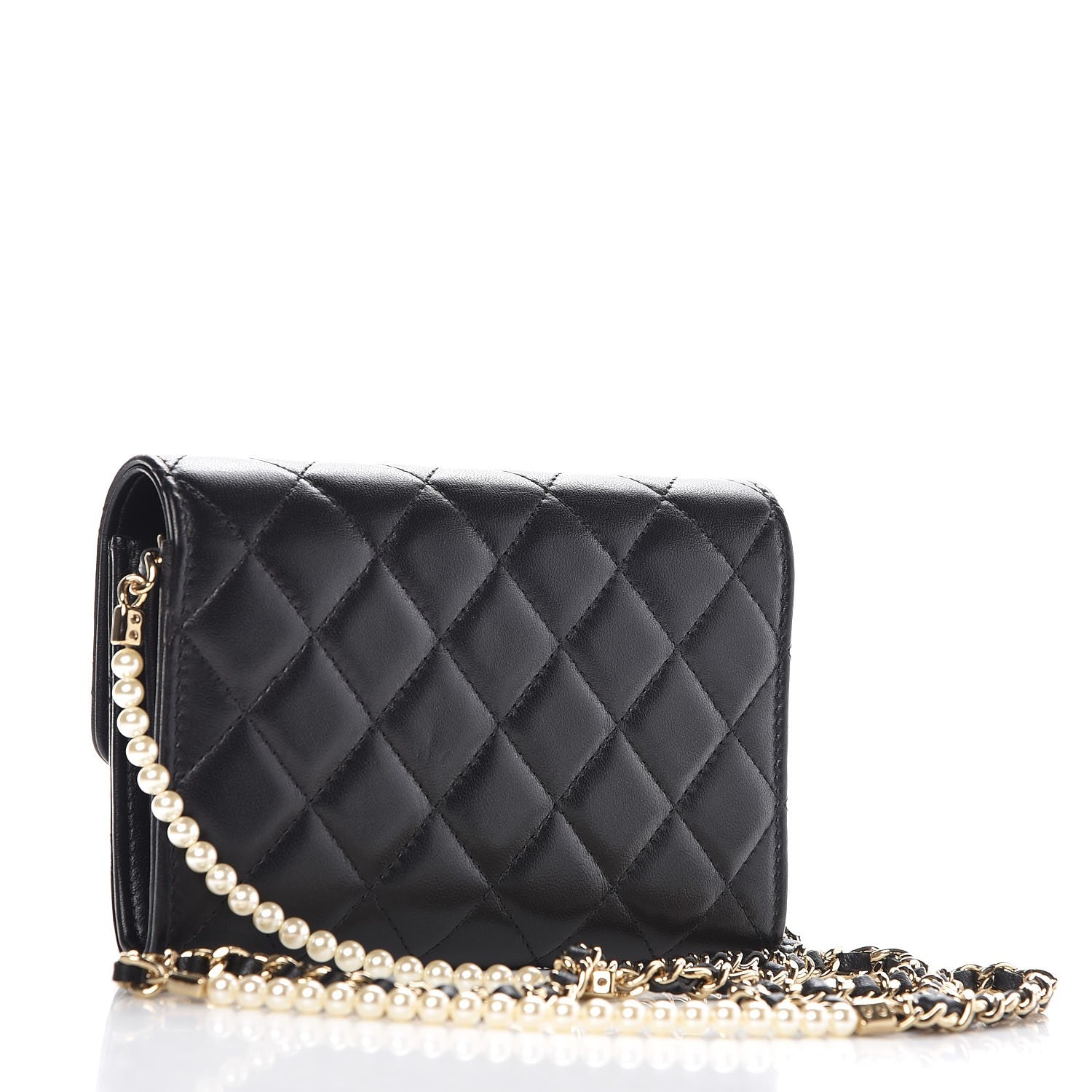 Chanel Lambskin Quilted Small Clutch With Pearl Chain Black 3 of 9