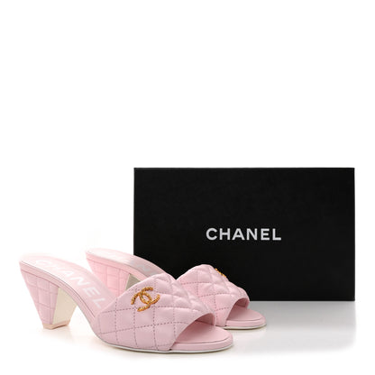 Chanel Lambskin Quilted Textured CC Mules 39 Light Pink 10 of 10