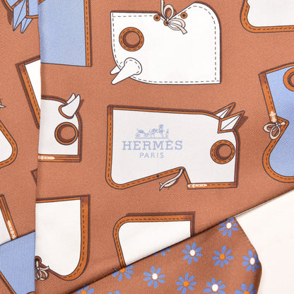 Hermes Silk Camails Maxi Twilly Tabac Bleu Blanc 4 of 6