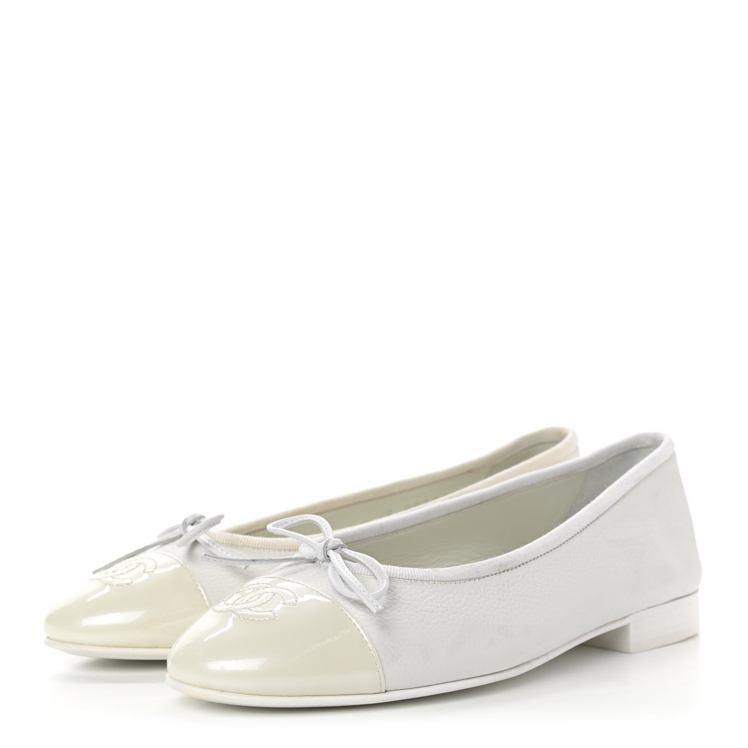 Chanel Calfskin Patent Cap Toe CC Ballerina Flats 36 White 3 of 13