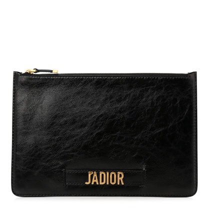 Christian Dior Crinkled Calfskin J'Adior Flat Clutch Black 1 of 9