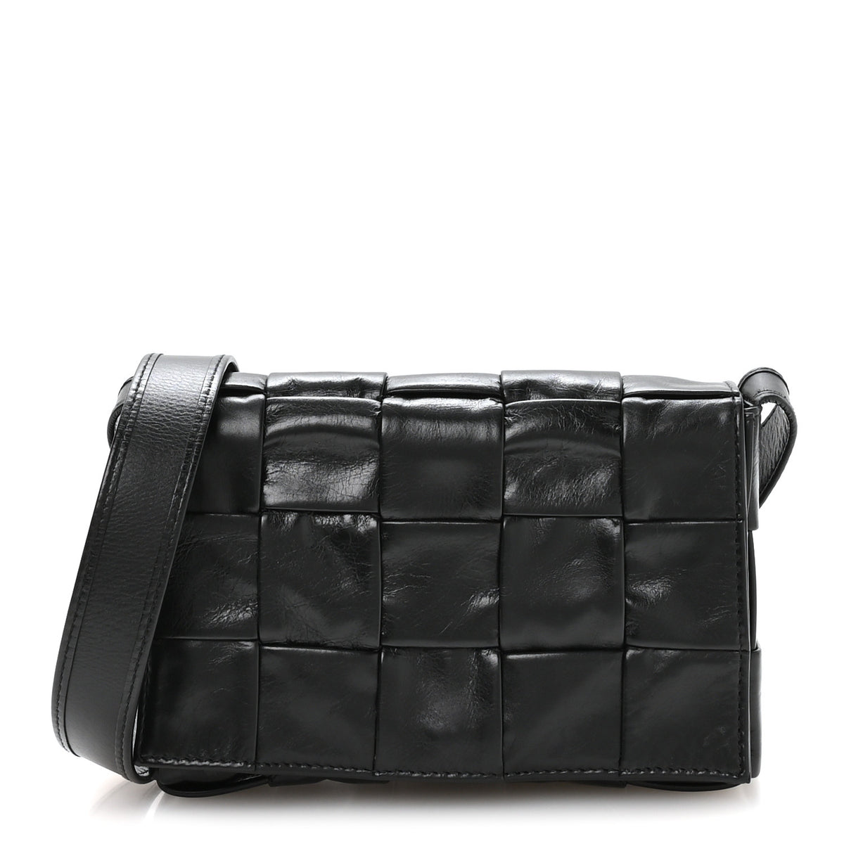Bottega Veneta Paper Calfskin Maxi Intreccio Cassette Crossbody Bag Black 1 of 9