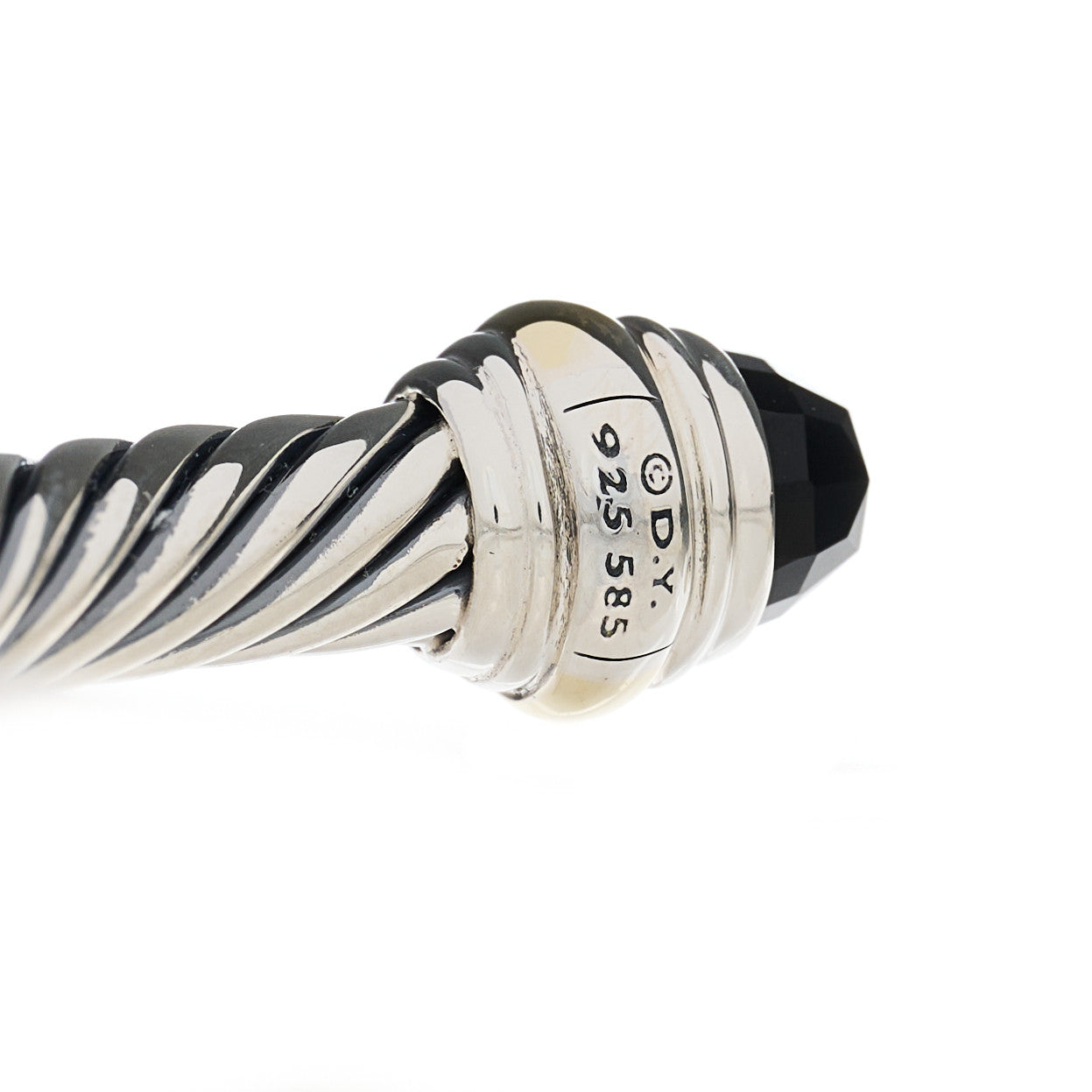 David Yurman Sterling Silver 14K Yellow Gold Black Onyx 7mm Cable Classics Bracelet 6 of 6