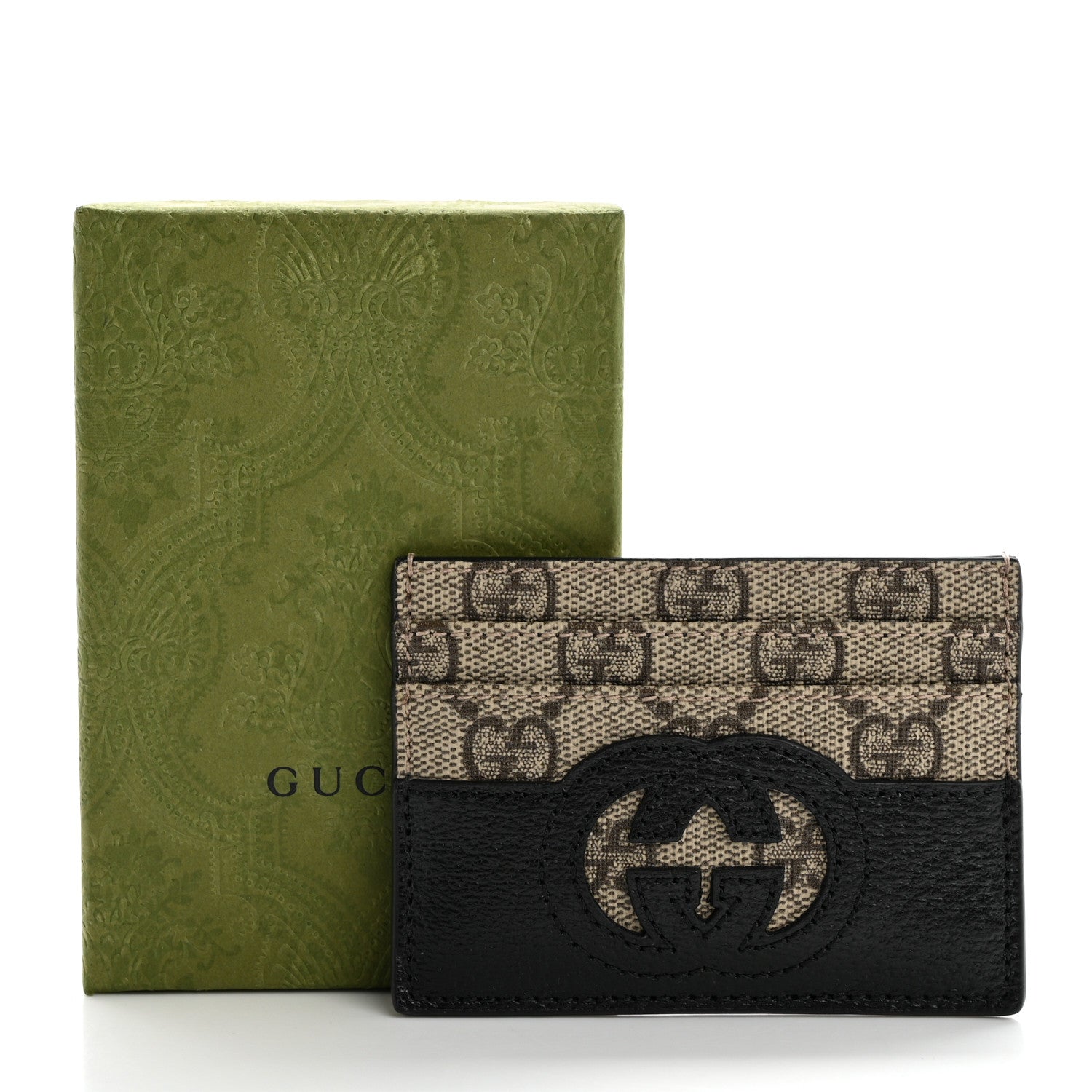 Gucci GG Supreme Monogram Textured Dollar Calfskin New Basket Card Holder Black Beige Ebony 8 of 8
