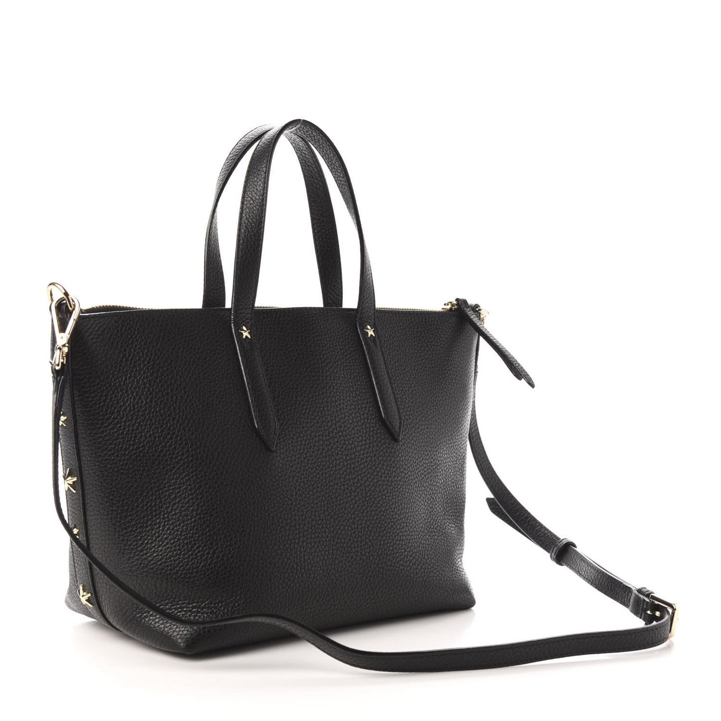 Grainy Calfskin Star Studded Bria Tote Black