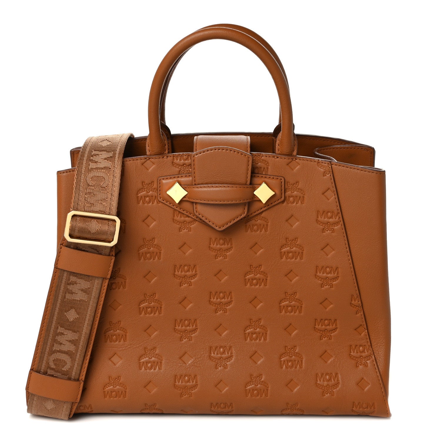MCM Calfskin Ottomar Monogram Medium Essential Tote Cognac 1 of 8