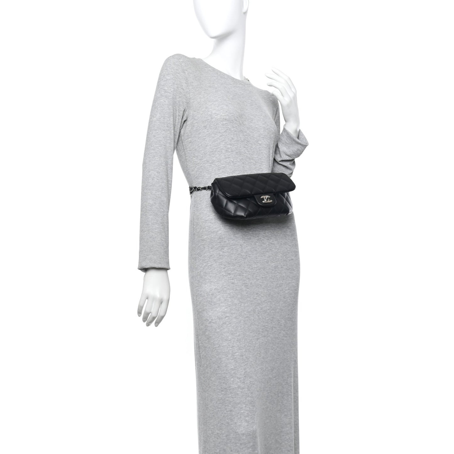 Calfskin Quilted CC Uniform Flap Belt Bag Black