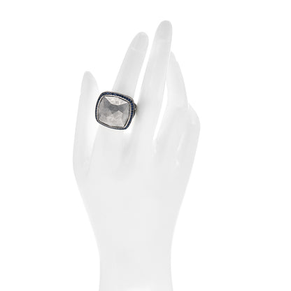 David Yurman Darkened Sterling Silver Meteorite Blue Sapphire Albion Ring 54 6.75 2 of 5