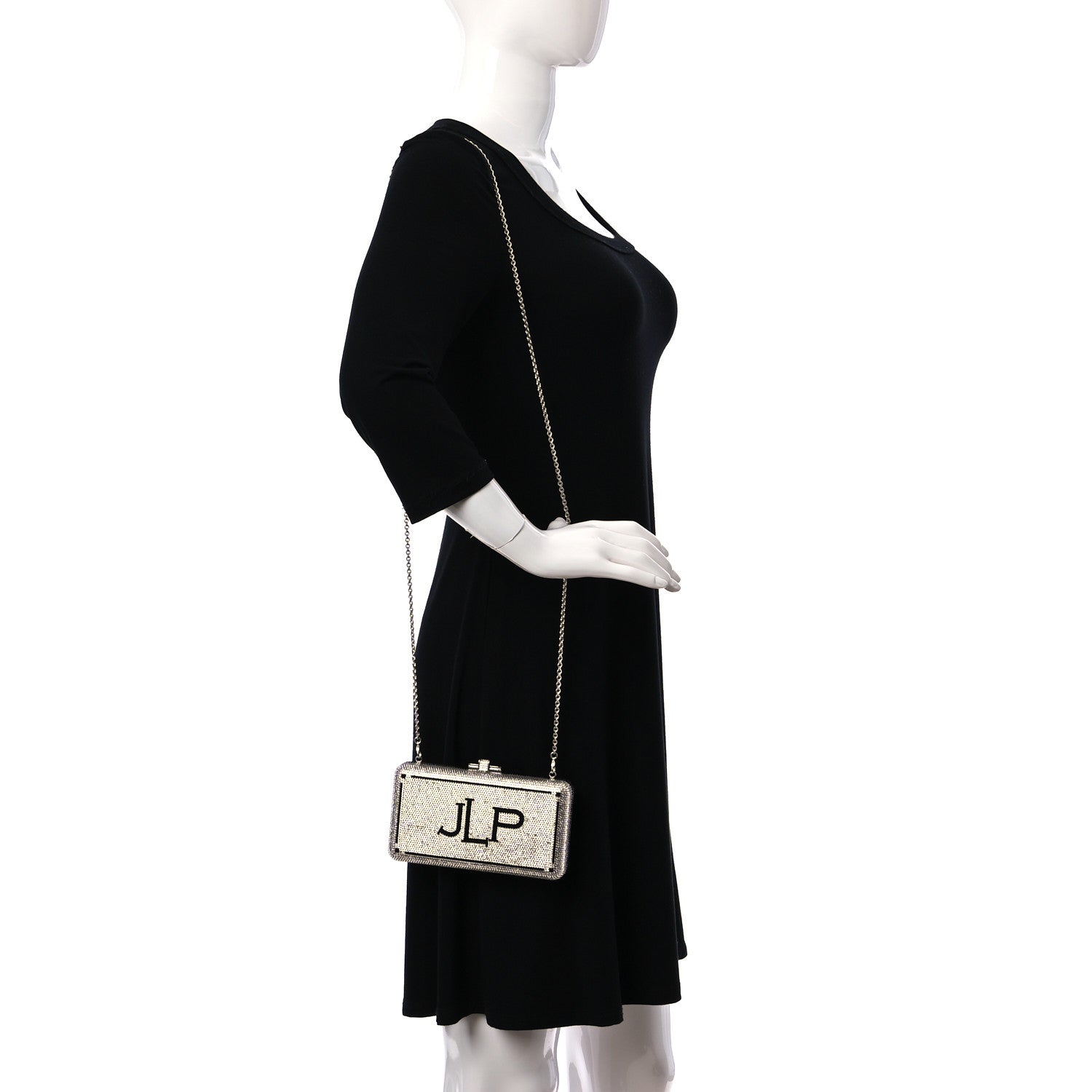 Judith Leiber Crystal Bespoke Slim Slide Clutch Black Silver 2 of 8