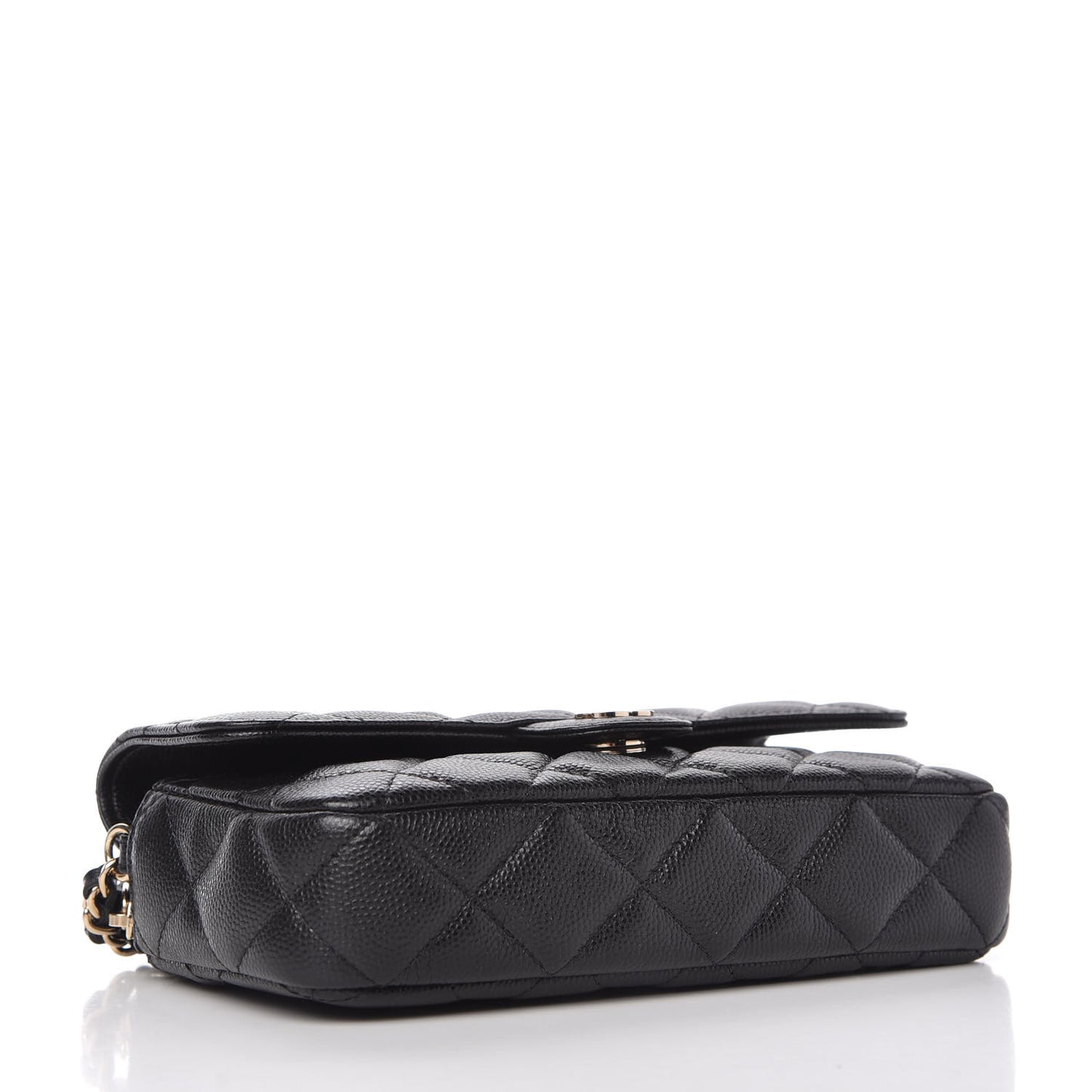 Caviar Quilted Flap Phone Holder With Chain Black