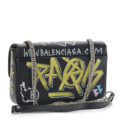 Balenciaga Calfskin Graffiti BB Chain Wallet Black Multicolor 3 of 7