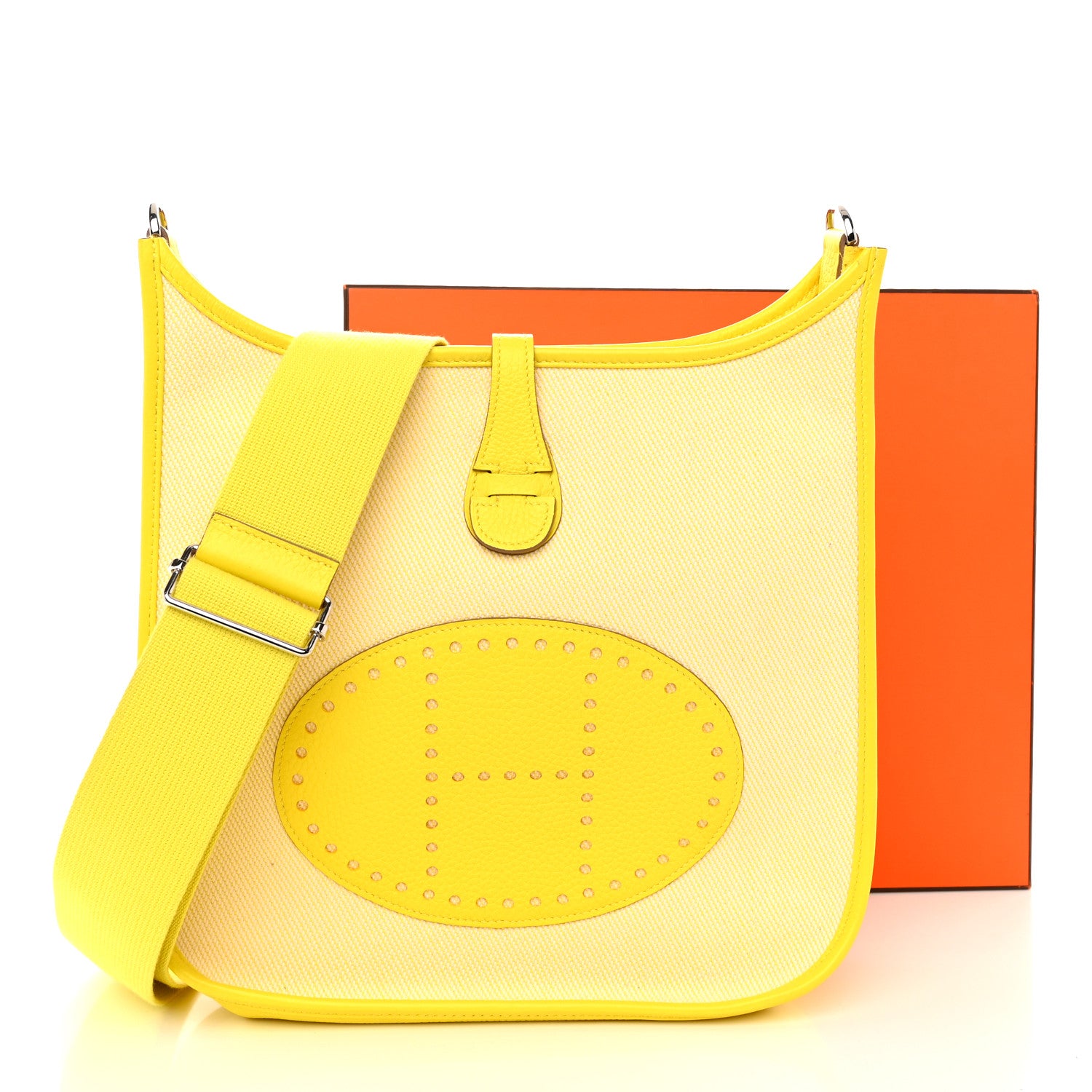 Hermes Toile H Taurillon Clemence Evelyne III PM Ecru Citron Lime 11 of 11
